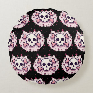 Pastellrosa Totenkopf und gekreuzte Knochen Rundes Kissen