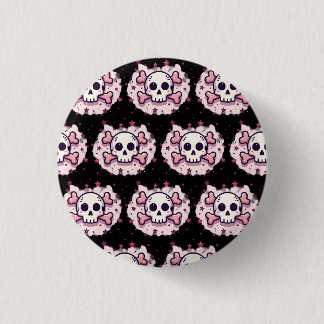 Pastellrosa Totenkopf und Kreuzknochen Button