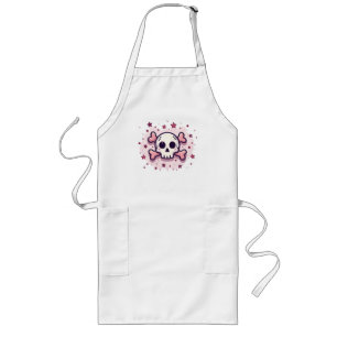 Pastellrosa Totenkopf und Kreuzknochen Lange Schürze