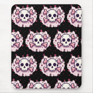 Pastellrosa Totenkopf und Kreuzknochen Mousepad