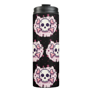 Pastellrosa Totenkopf und Kreuzknochen Thermosbecher