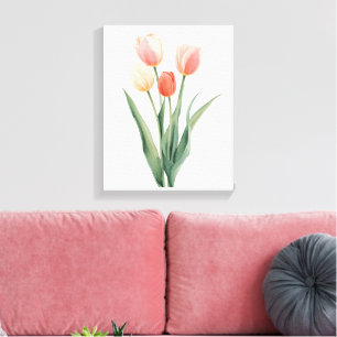 Pastellrosa Tulpen Aquarell-Blumenprint Leinwanddruck