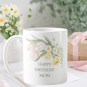 Pastellrosa Tulpen Narzissen Blumen Geburtstags-Ta Kaffeetasse