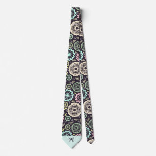 Pastellrosa Türkisblume Vintage-Blumenmonogramm dd Krawatte
