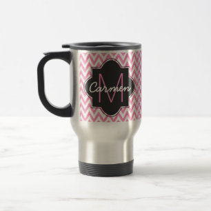 Pastellrosa-u. weißesZickzack Monogramm Reisebecher