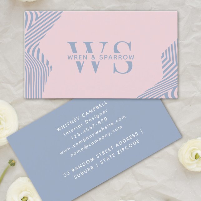 Pastellrosa und Abstraktes Trendy Monogram Modern Visitenkarte (Pastel Pink & Blue Abstract Trendy Monogram Modern Business Card )