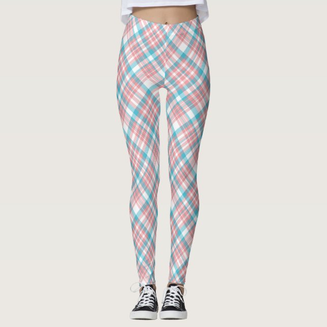 Pastellrosa und Blau Kariert Leggings (Vorderseite)