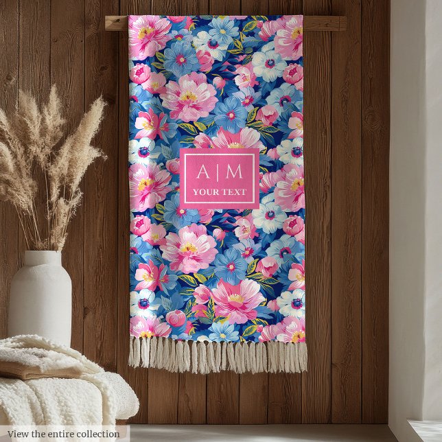 Pastellrosa und blaue Aquarellblume Fleecedecke (Chic pastel pink and blue watercolor floral gift Fleece Blanket)