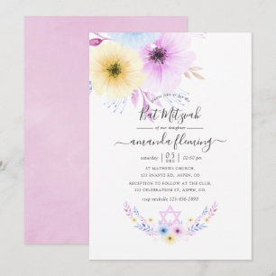 Pastellrosa und blaue florale Bat Mizwa Einladung