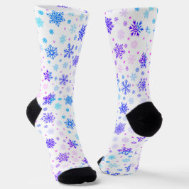 Pastellrosa und Blaue Schneeflocken Elegant Weiß Socken