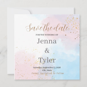 Pastellrosa und Blaue Wasserfarbe Save the Date