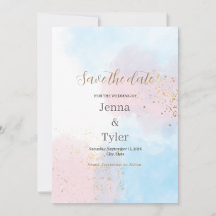 Pastellrosa und Blaue Wasserfarbe Save the Date