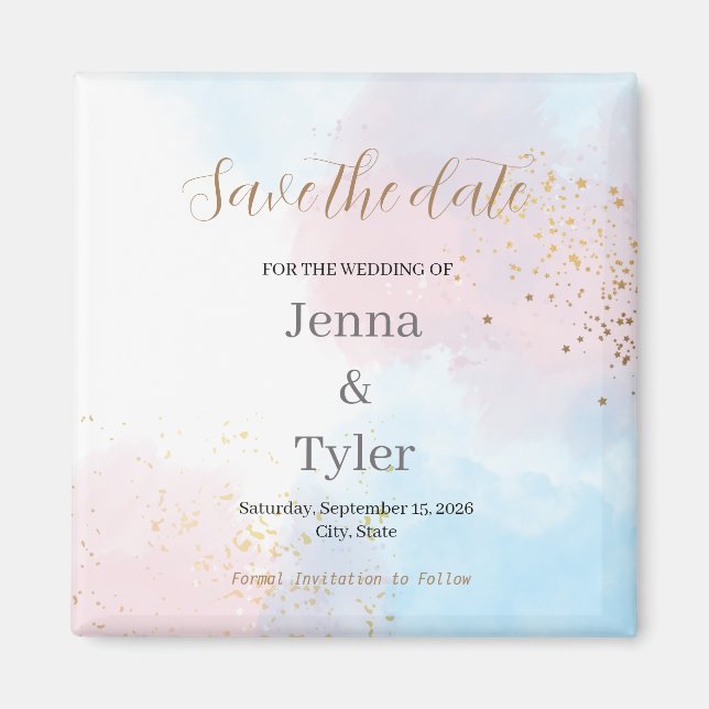 Pastellrosa und Blaue Wasserfarbe Save the Date Magnet (Vorne)