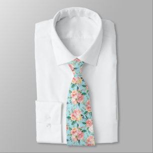Pastellrosa und gelbes Vintage-Rosenmuster Krawatte