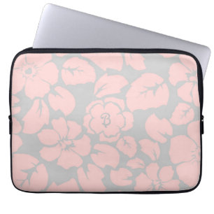 Pastellrosa und Graue Blumenmonogramm Laptopschutzhülle