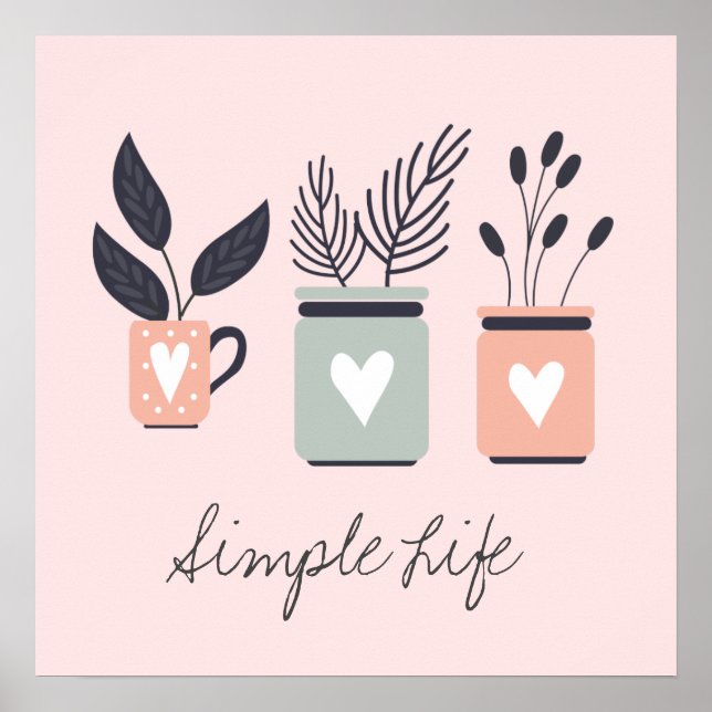 Pastellrosa und graue moderne Pflanze Poster (Vorne)