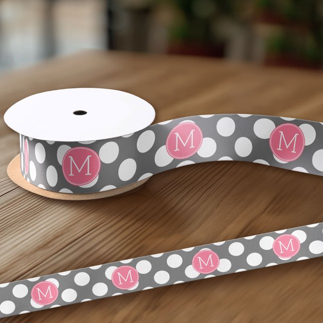 Pastellrosa und graue Polka-Punkte mit benutzerdef Satinband (Custom Ribbon - add your personalized text)