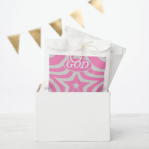 Pastellrosa und grauer Stern "Gott ist Liebe" Baby Geschenktütchen
