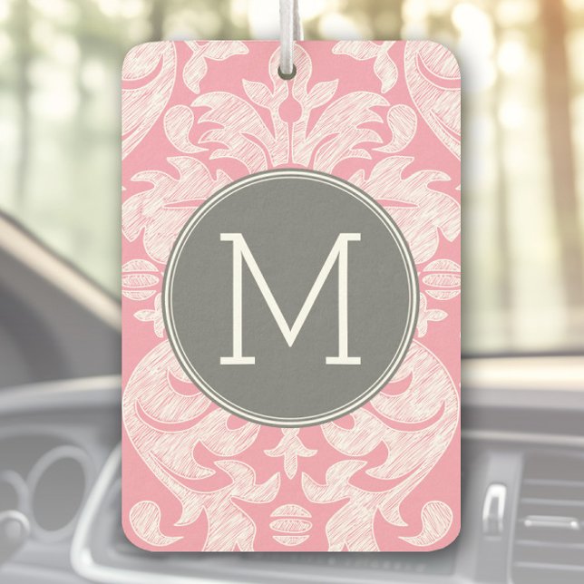 Pastellrosa und graues Damaskusmuster - benutzerde Autolufterfrischer (Personalized Car Air Freshener)