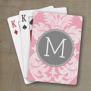 Pastellrosa und graues Damaskusmuster - benutzerde Spielkarten