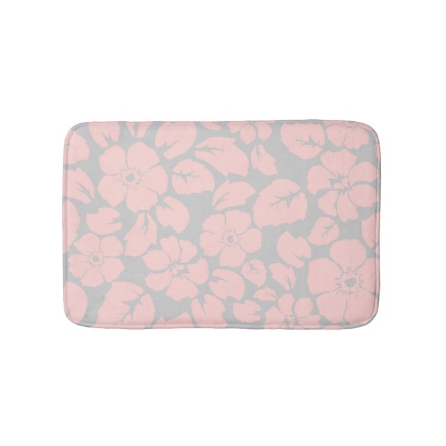Pastellrosa und graues florales Monogramm Badematte (Vorderseite)