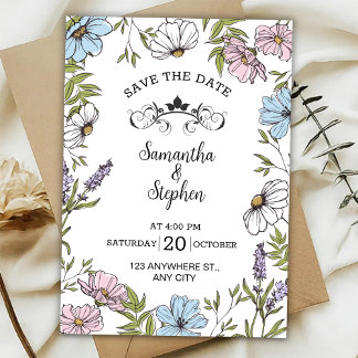 Pastellrosa und Grün und Blau Save The Date Einladung