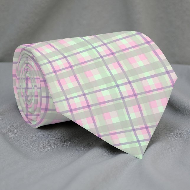 Pastellrosa und grüner Karierter Tartan Gingham-Mu Krawatte (Von Creator hochgeladen)