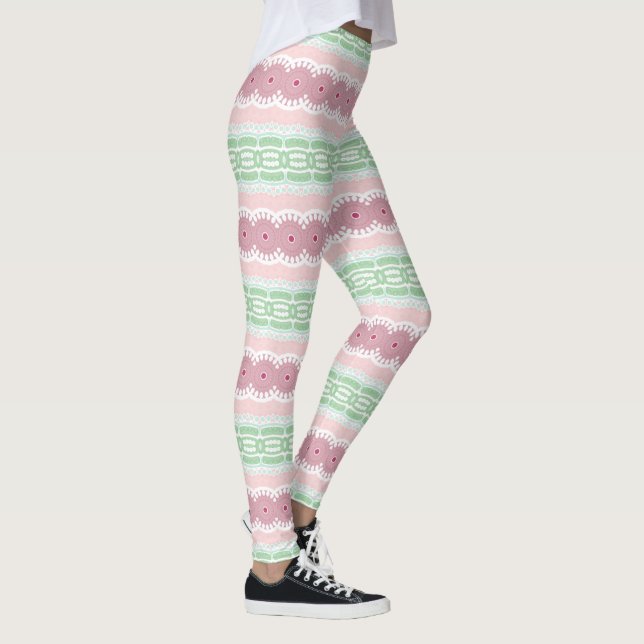 Pastellrosa und grünes Mandala Leggings (Rechts)
