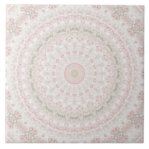 Pastellrosa und grünes Mandala-Muster Fliese