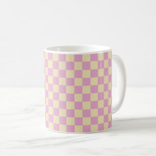 Pastellrosa und Hellgelb Karo Kaffeetasse