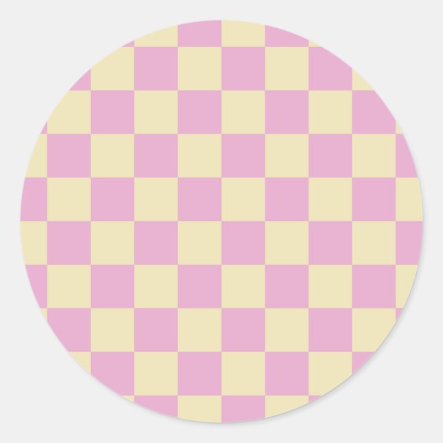 Pastellrosa und Hellgelb Karo Runder Aufkleber (Vorderseite)