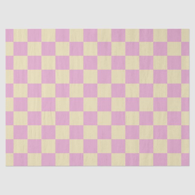 Pastellrosa und Hellgelb Karo Seidenpapier (Vorderseite)