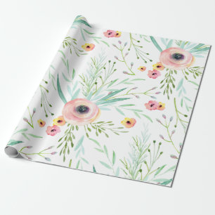 Pastellrosa und Korallen-Frühlingsblumen Geschenkpapier