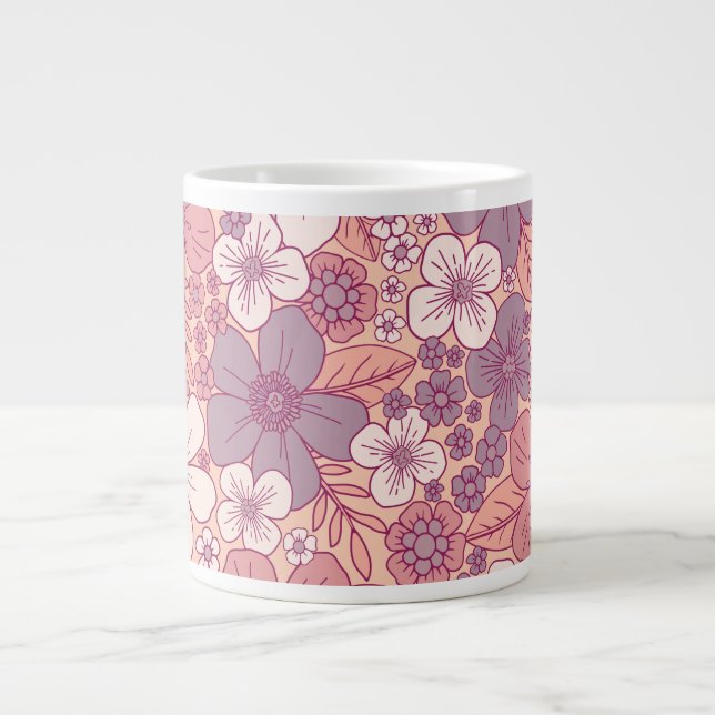 Pastellrosa und Lila Blüten Jumbo-Tasse (Vorderseite)