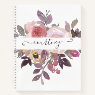 Pastellrosa und lila florale personalisierte notizbuch