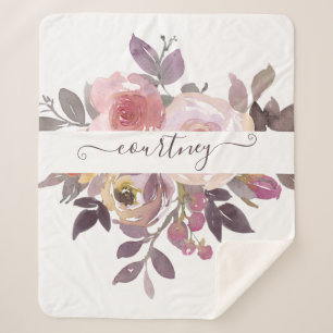 Pastellrosa und lila florale personalisierte  sherpadecke