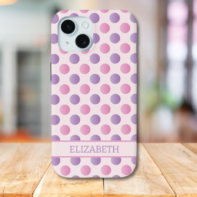 Pastellrosa und Lila Polka Dots Individuelle Name Case-Mate iPhone Hülle (Von Creator hochgeladen)