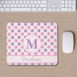 Pastellrosa und Lila Polka Dots Individuelle Name Mousepad