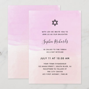 Pastellrosa und Lila Wasserfarbe Bat Mitzvah Einladung