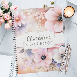 Pastellrosa und lila Wasserfarben-Blumenmuster Notizbuch