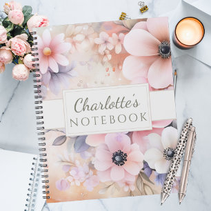 Pastellrosa und lila Wasserfarben-Blumenmuster Notizbuch