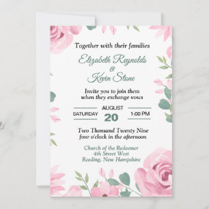 Pastellrosa und Meergrüne Hochzeit Einladung