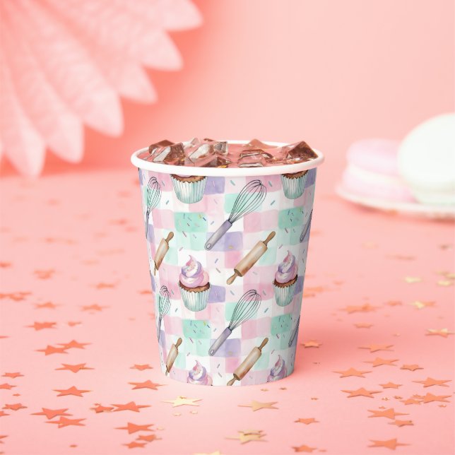 Pastellrosa und Minz-Cupcake-Backmuster Pappbecher (Insitu)