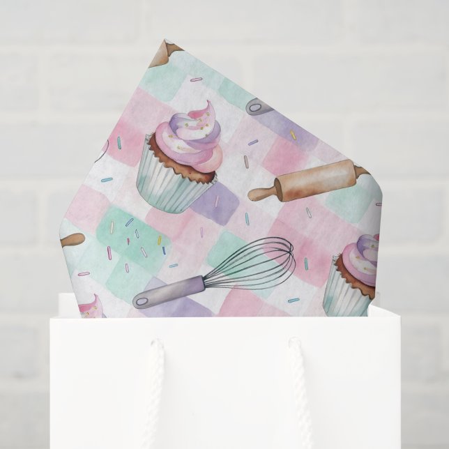 Pastellrosa und Minz-Cupcake-Backmuster Seidenpapier (Geschenktüte)
