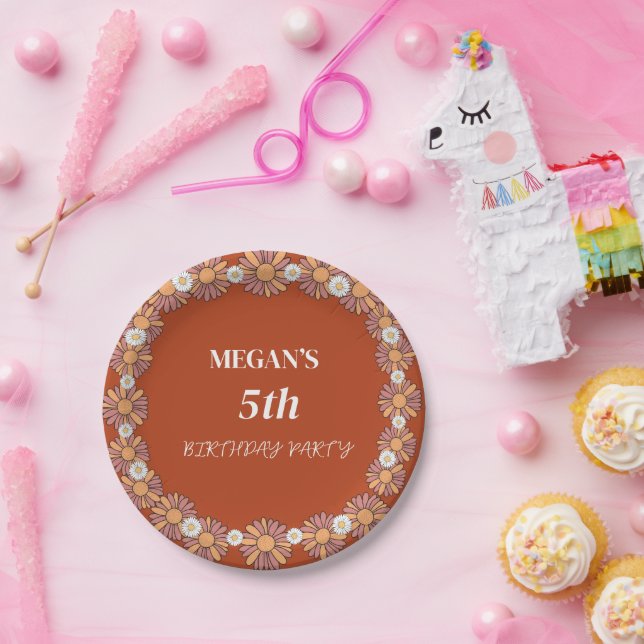 Pastellrosa und orange Daisy Blumenmuster Pappteller (Party)