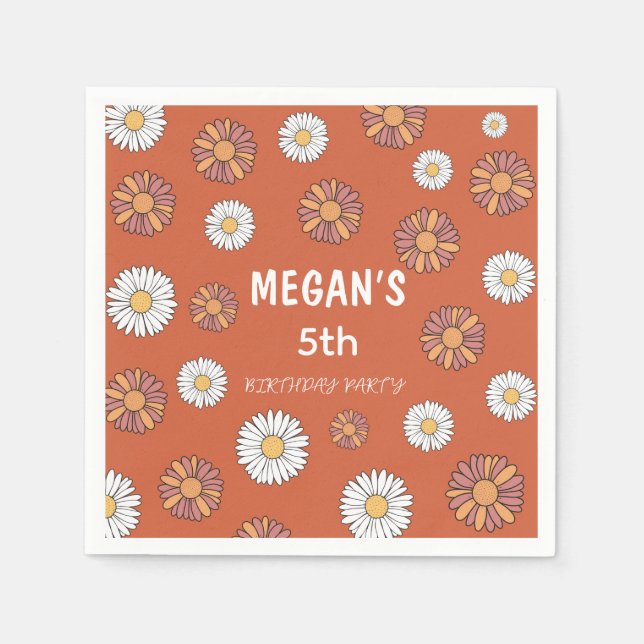 Pastellrosa und orange Daisy Blumenmuster Serviette (Vorderseite)
