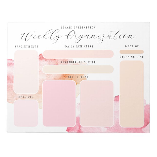 Pastellrosa und Orangefarbene Wochenorganisation Notizblock (Vorderseite)