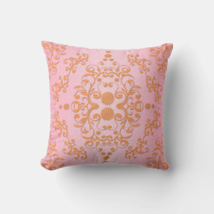 Pastellrosa und pfirsichfarbene orange Blumen-Dama Kissen