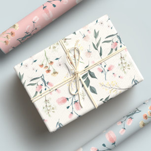 Pastellrosa und Salbei-Wildblumen-Wasserfarbe Geschenkpapier Set