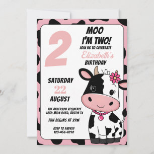 Pastellrosa und schwarze Moo-Kuh Geburtstag jedes Einladung